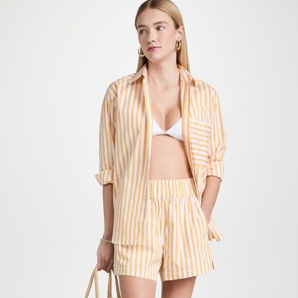 AYR Staycation Shorts Yellow & White Stripes X-Large Gently Used Preppy Retro - Picture 1 of 7